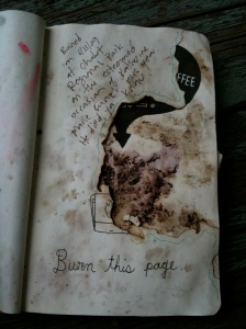 Burned Page with coffee grounds from Wreck This Journal